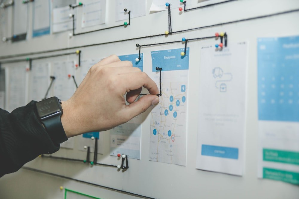 Planning a marketing strategy on a whiteboard